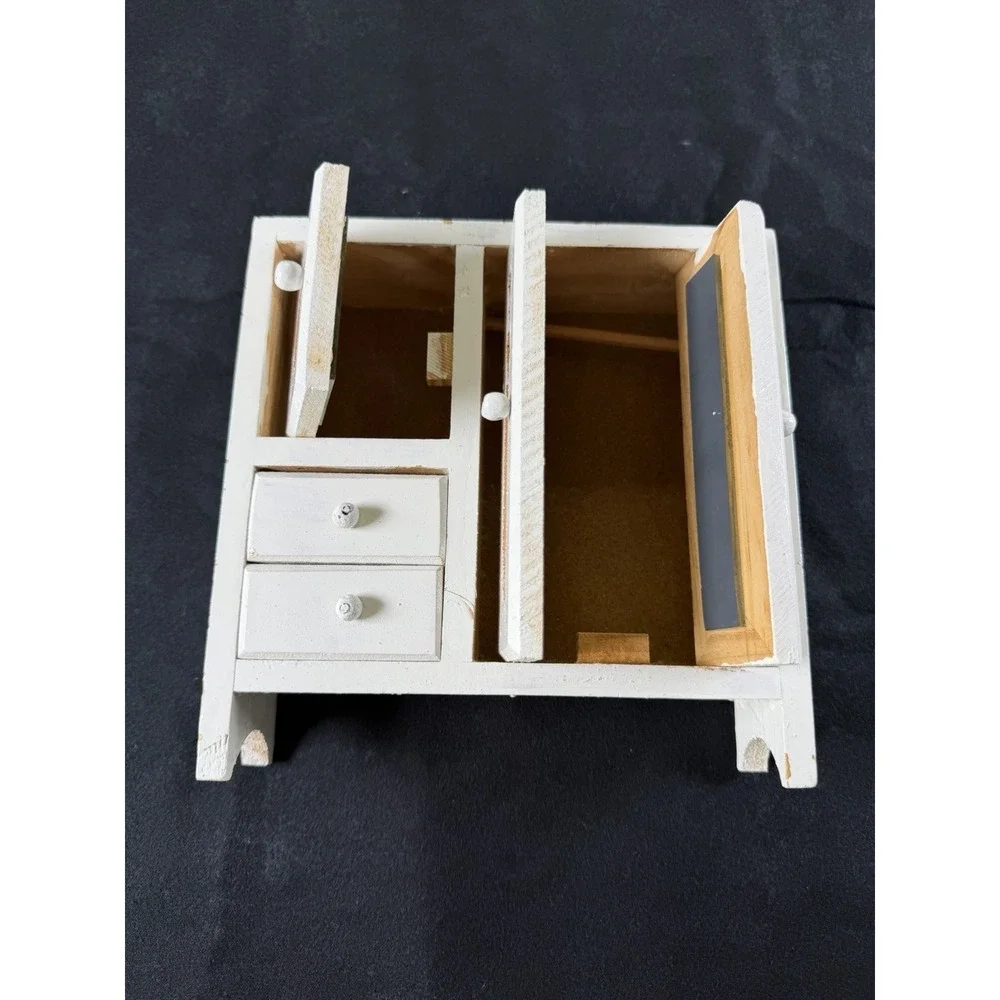 Vintage Dollhouse Miniature Wardrobe Wooden Doors Drawers Mirror
